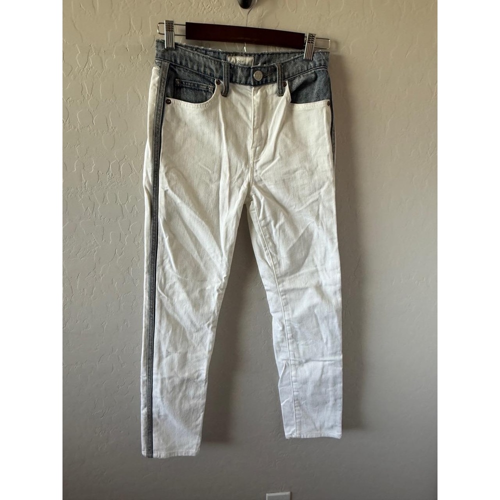 Joie Jeans Unisex 24 White Blue Denim Straight Leg‎ TwoTone Side Stripes Modern